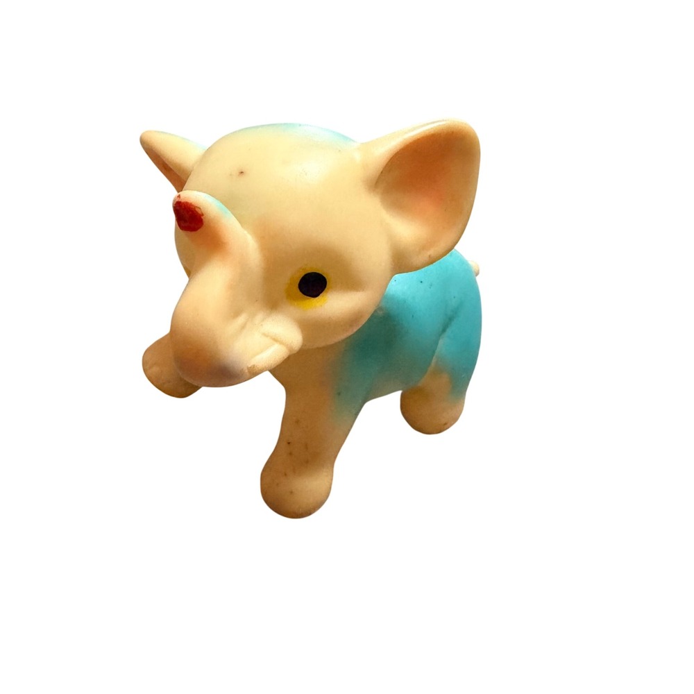 Vintage Edward Mobley Elephant Squeeze Toy Aqua Blue Cream Rubber Arrow Mark